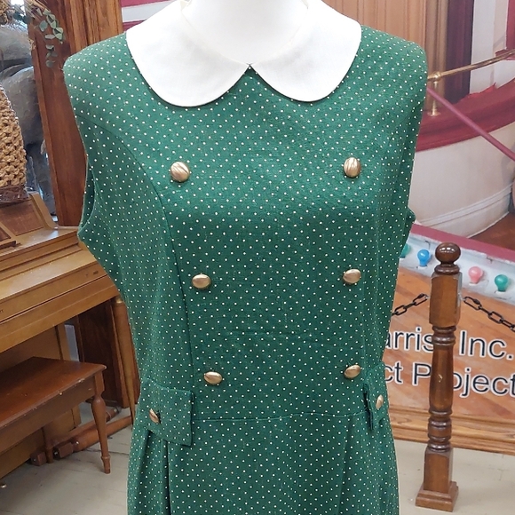 Green Polka Dot Dress White Collar vintage Mode O’ Day styled in California FAD - Picture 14 of 14